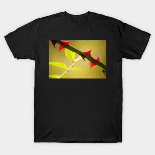 Lime green rose leaves with red thorns T-Shirt